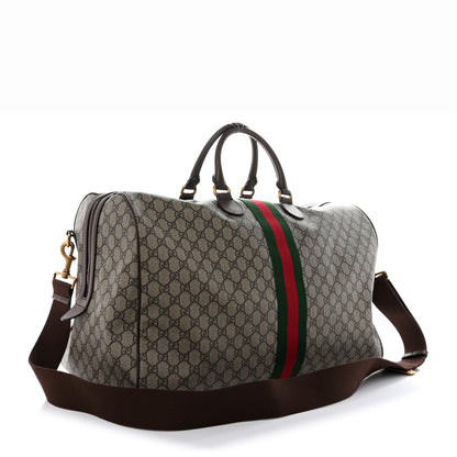 Gucci GG Supreme Monogram Textured Dollar Calfskin Web Large Savoy Duffle Bag Beige Ebony New Acero 2 of 15