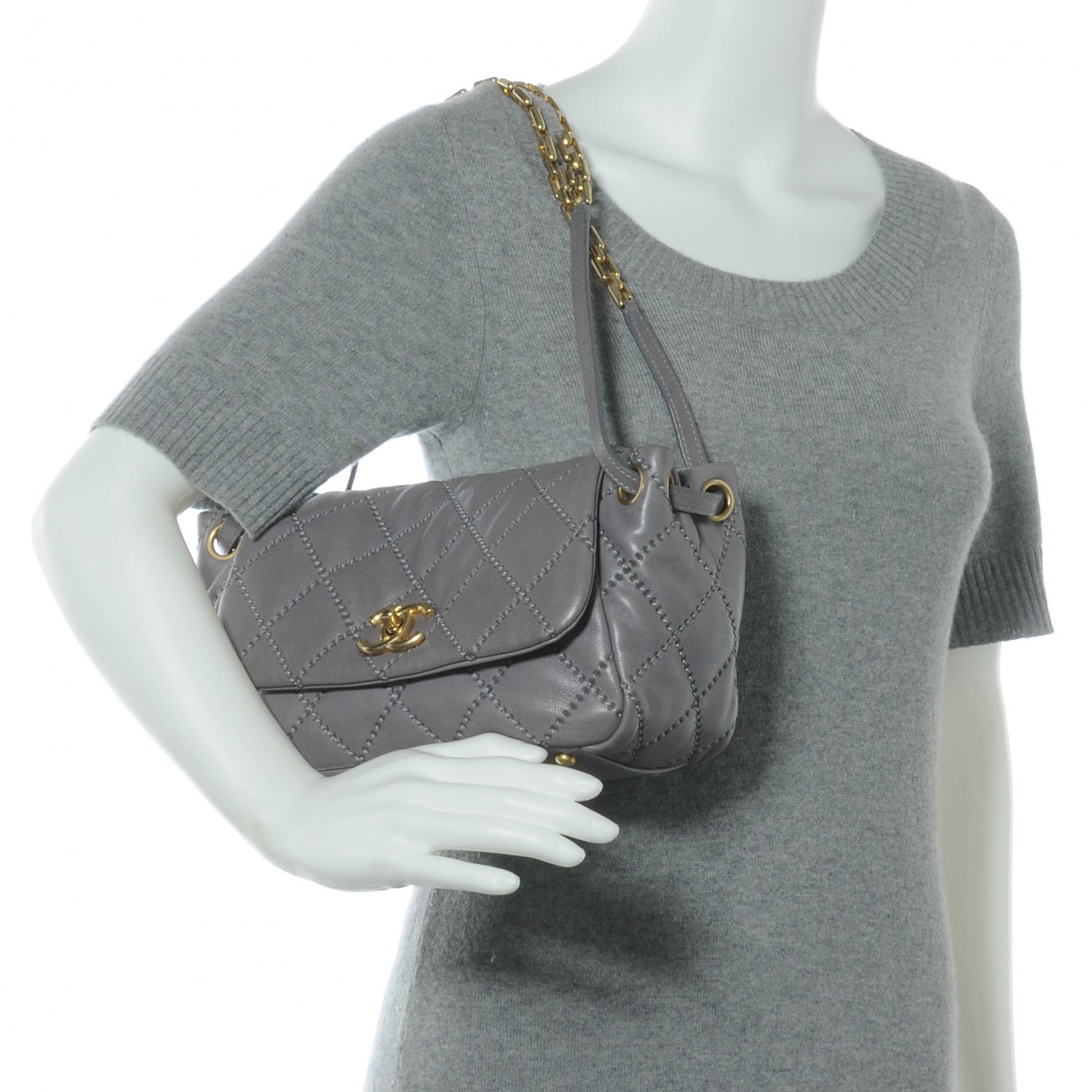 Chanel Calfskin Quilted Retro Chain Flap Grey 2 of 8