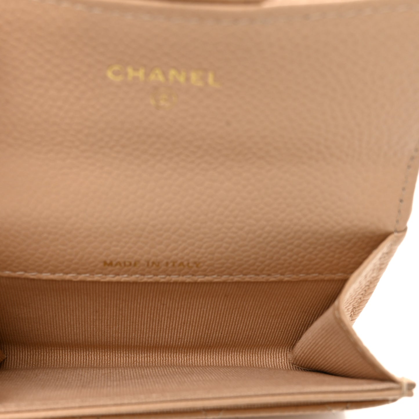 Caviar Quilted Flap Card Holder Wallet Beige