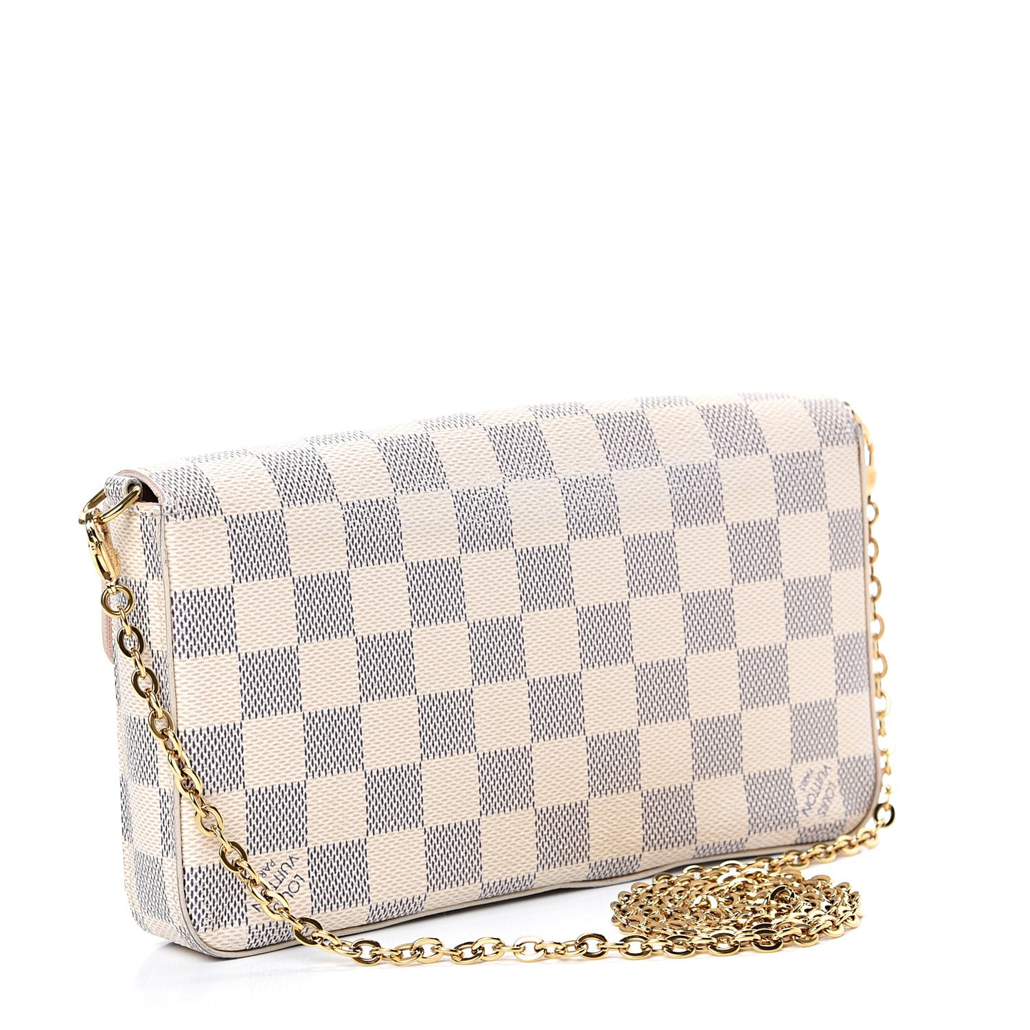 Damier Azur Pochette Felicie Chain Wallet Rose Ballerine