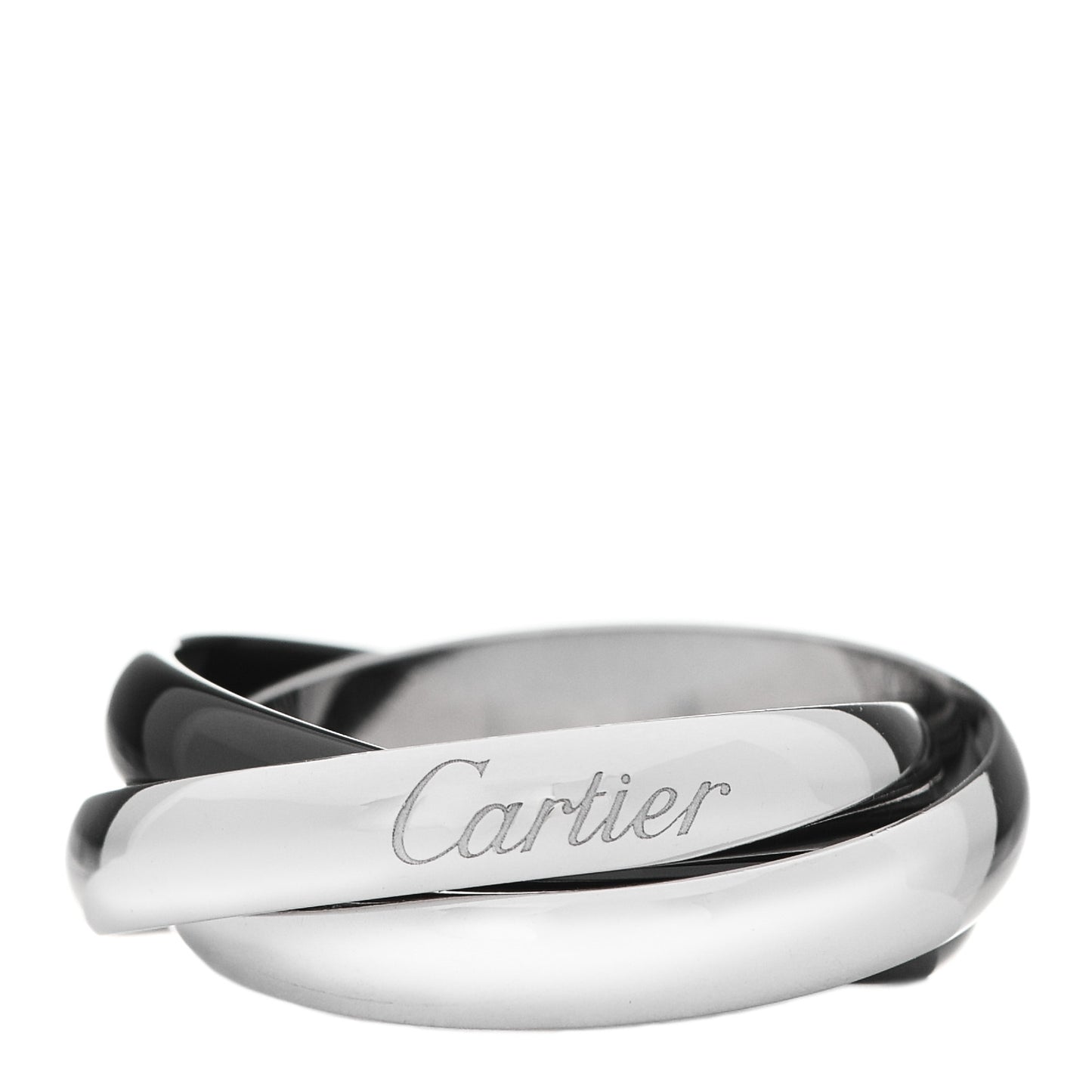 18K White Gold Black Ceramic Trinity Ring 56 7.5
