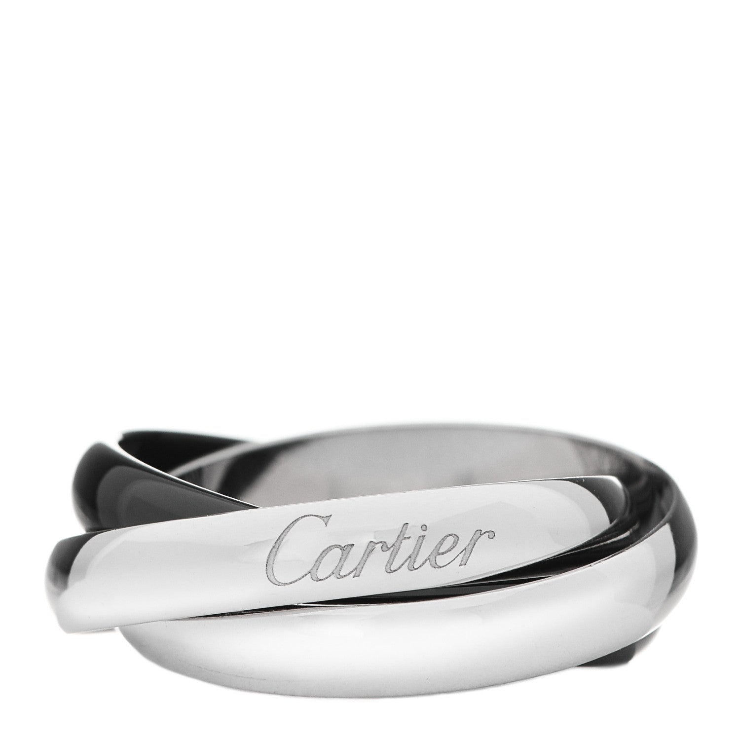 Cartier 18K White Gold Black Ceramic Trinity Ring 56 7.5 1 of 5