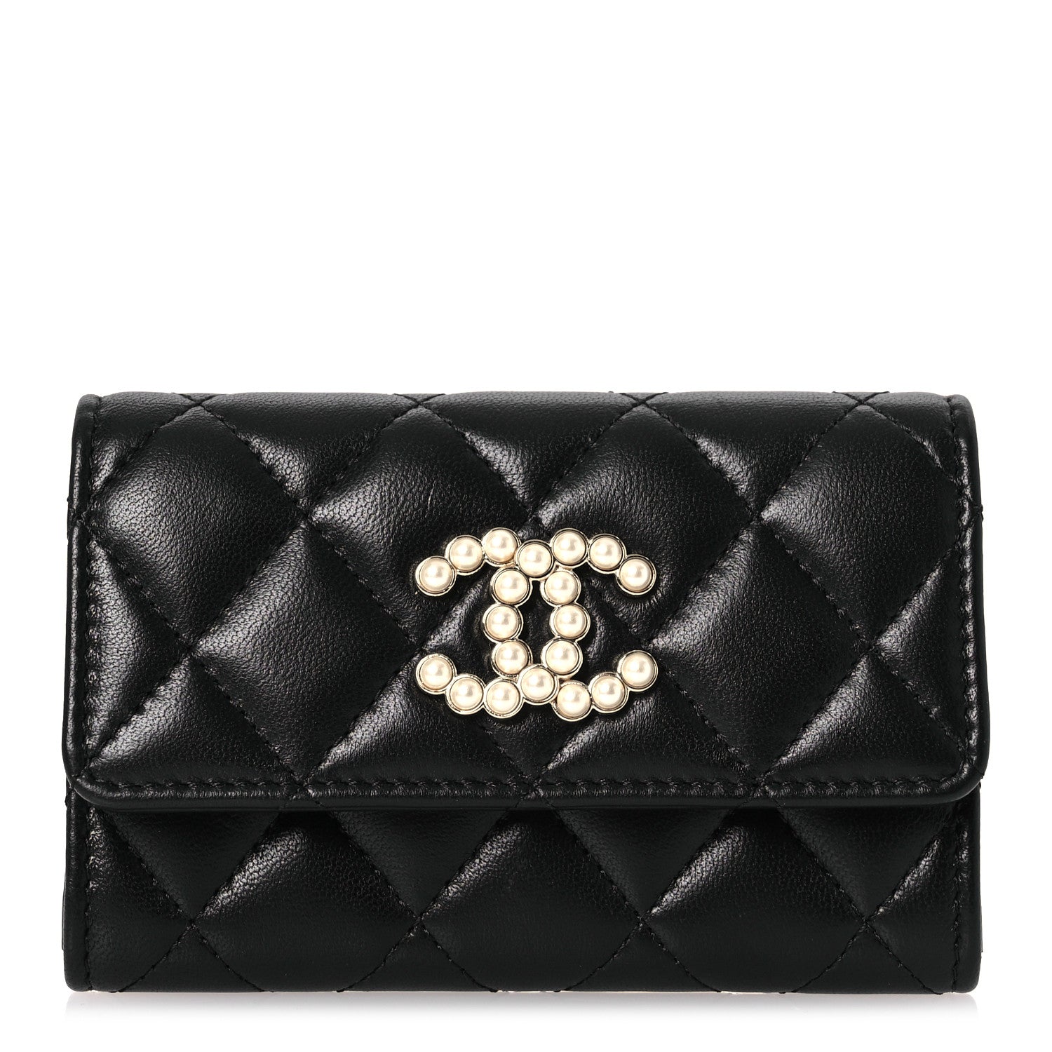 Chanel Lambskin Quilted Pearl CC Chanel Flap Card Holder Black 1 of 10