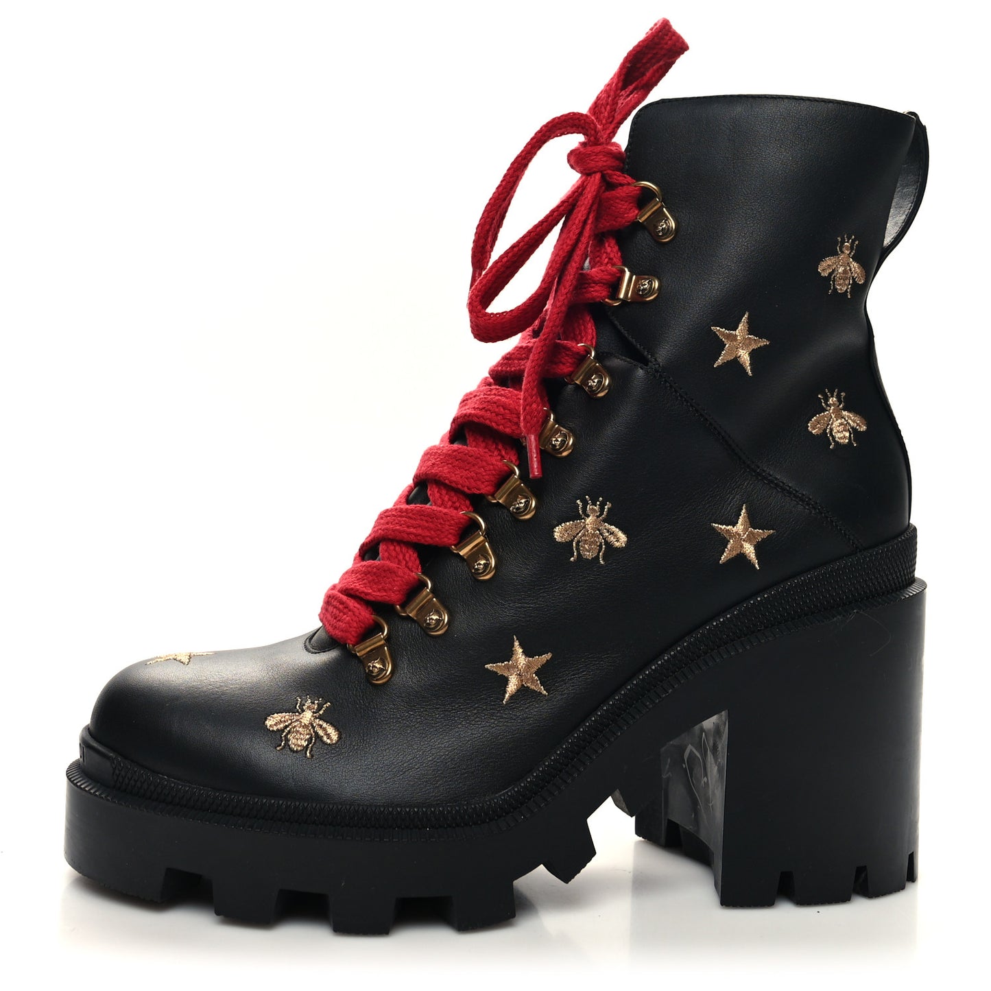 Calfskin Embroidered Lace Up Combat Ankle Boots 40 Black