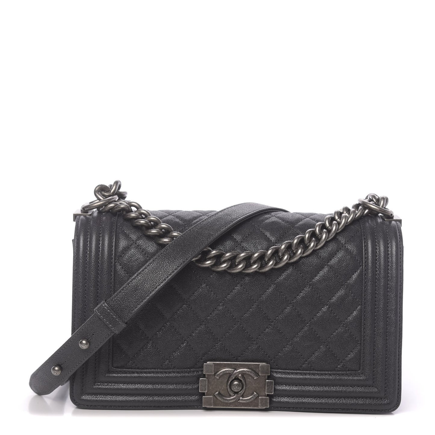 Caviar Quilted Medium Boy Flap Grey