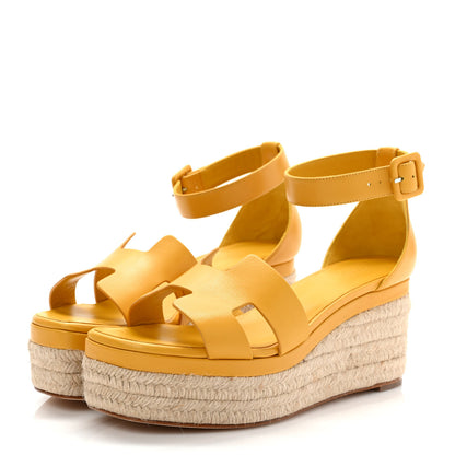 Hermes Goatskin Elda Espadrille Wedge Sandals 39 Jaune Sable 3 of 9