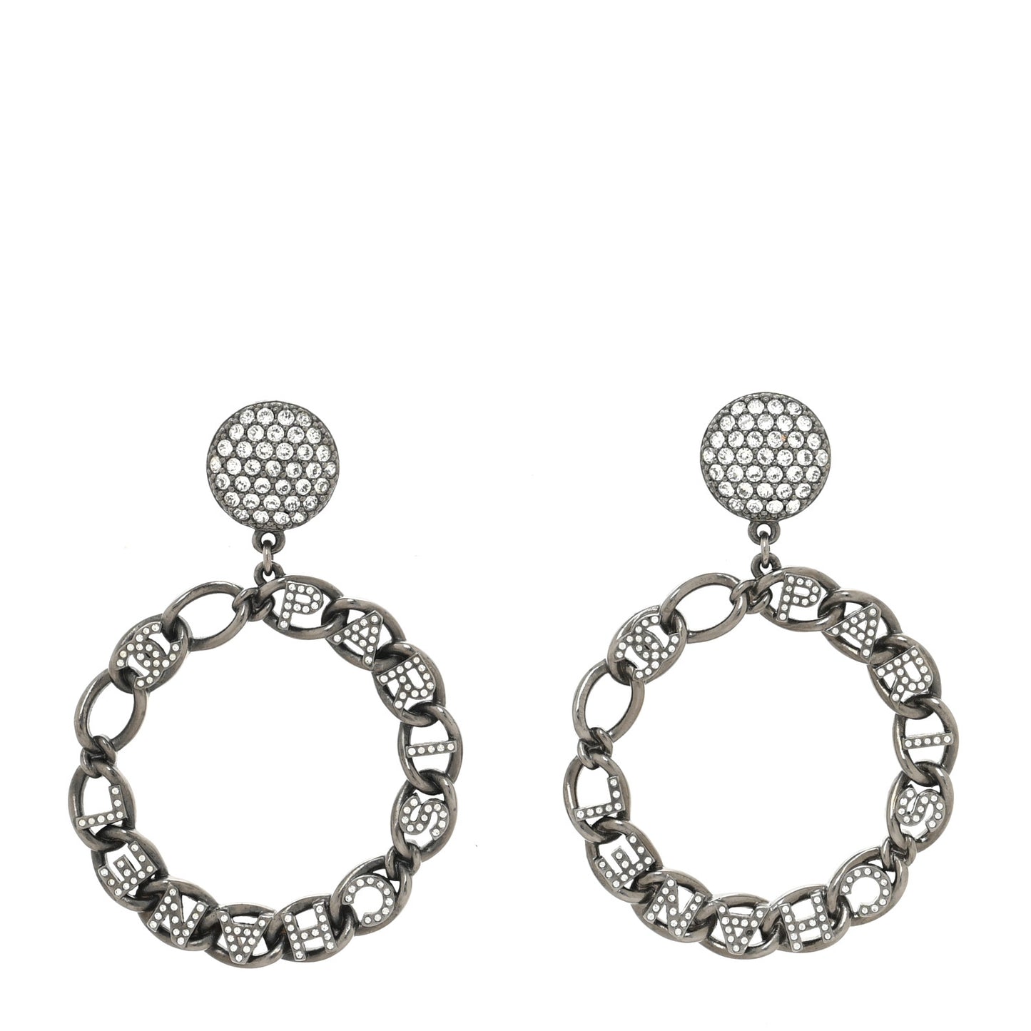 Ruthenium Crystal CC Paris Chain Link Hoop Earrings Silver