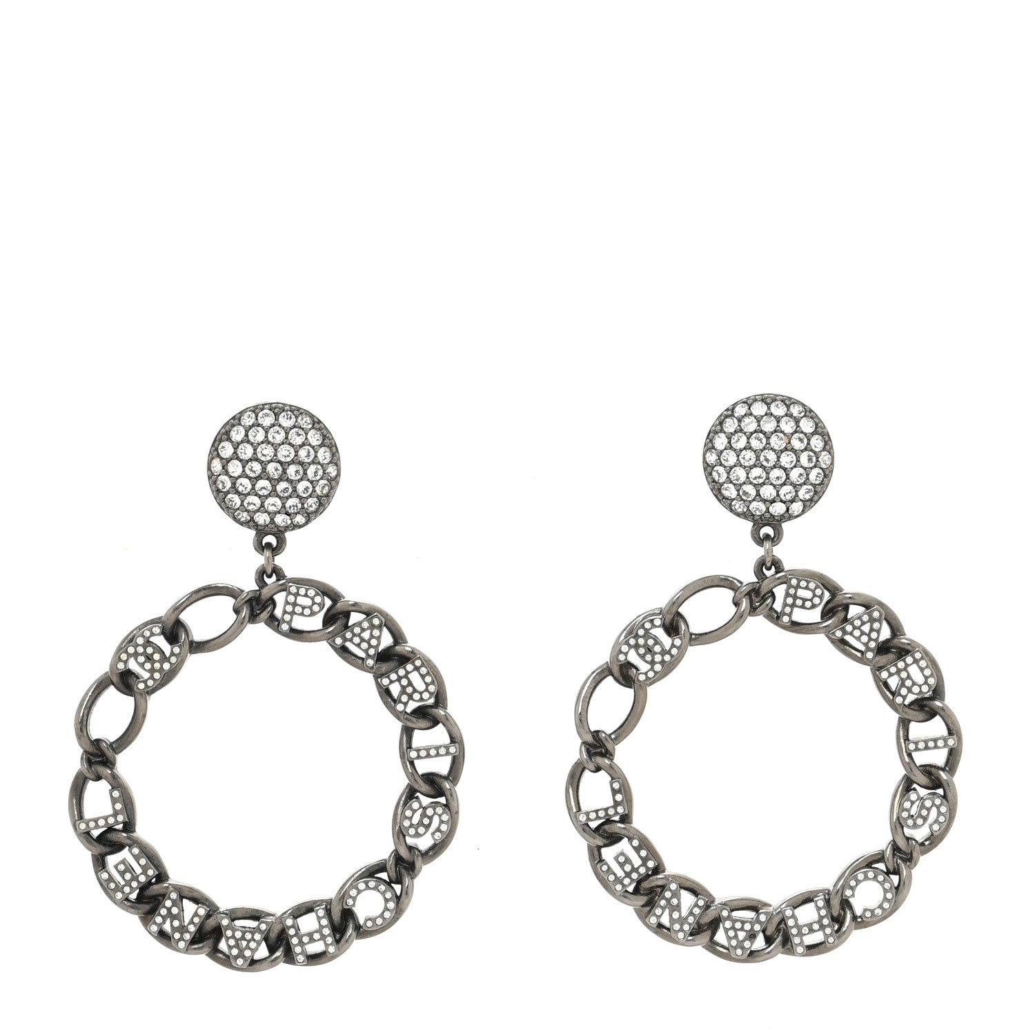 Chanel Ruthenium Crystal CC Paris Chain Link Hoop Earrings Silver 1 of 4