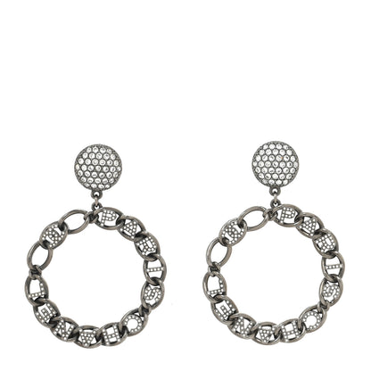 Chanel Ruthenium Crystal CC Paris Chain Link Hoop Earrings Silver 1 of 4