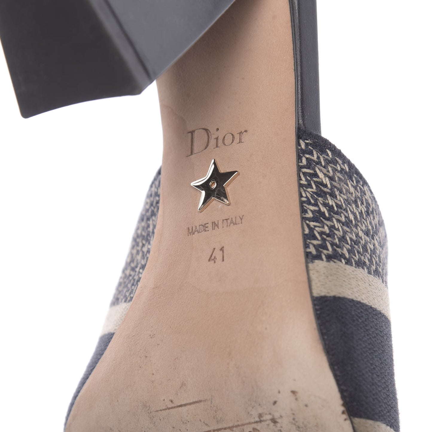 Cotton Embroidered D-Way Heeled Slide Sandal 41 Dark Blue