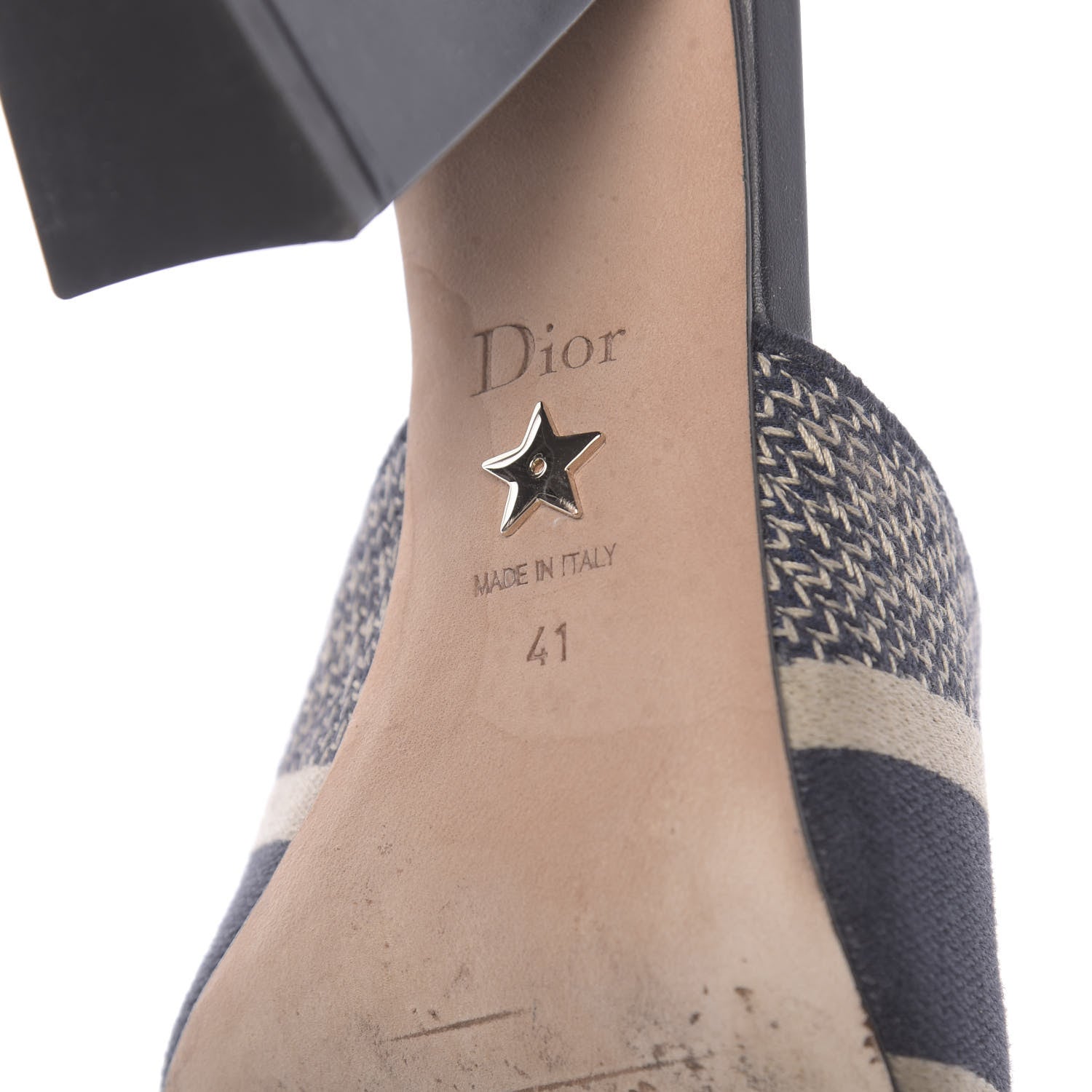 Christian Dior Cotton Embroidered D-Way Heeled Slide Sandal 41 Dark Blue 8 of 9