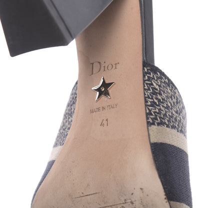 Christian Dior Cotton Embroidered D-Way Heeled Slide Sandal 41 Dark Blue 8 of 9