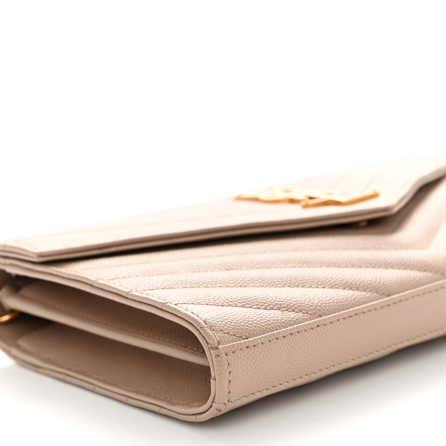 Grain De Poudre Matelasse Chevron Monogram Chain Wallet Dark Beige