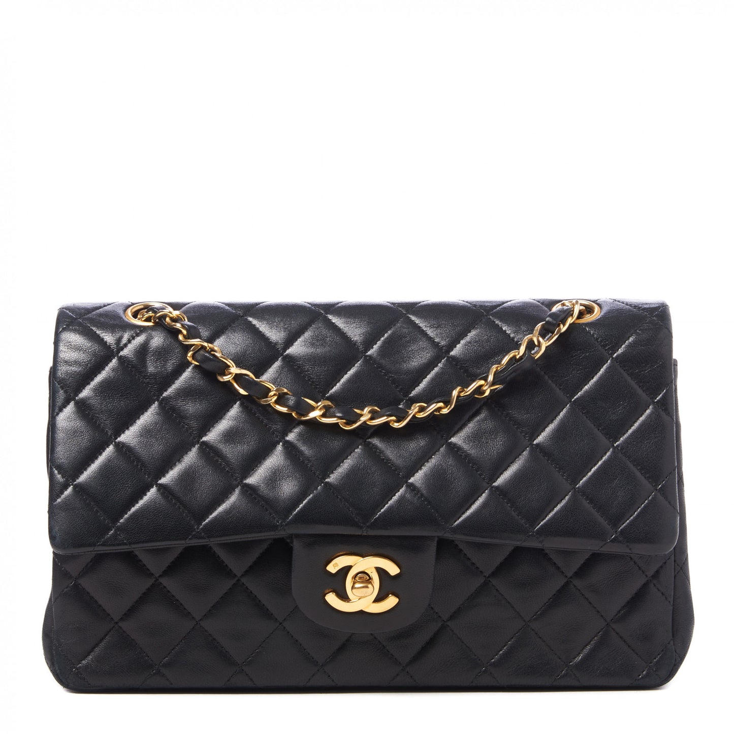 Lambskin Quilted Medium Double Flap Black