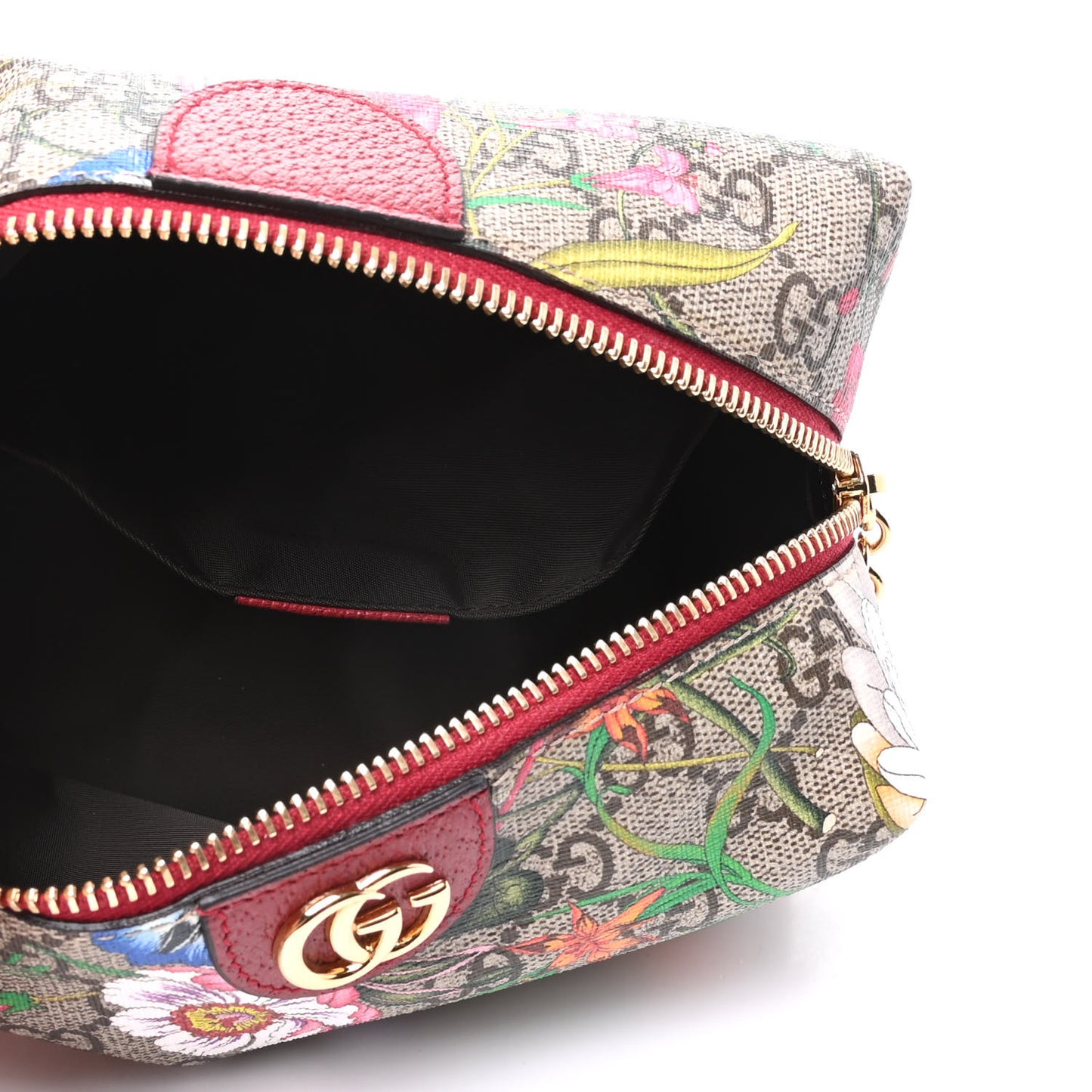 Soft GG Supreme Monogram Flora Calfskin Medium Ophidia Cosmetic Case Beige Ebony Multicolor Rosso