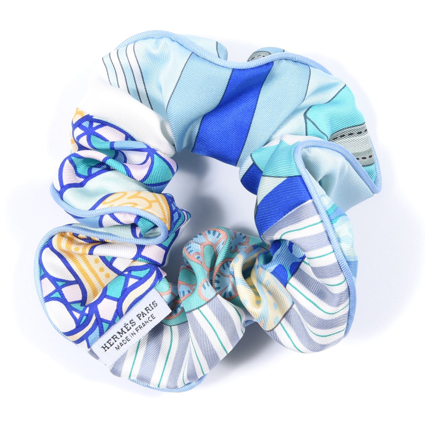 Silk Patchwork Claudia Scrunchie Pale Blue