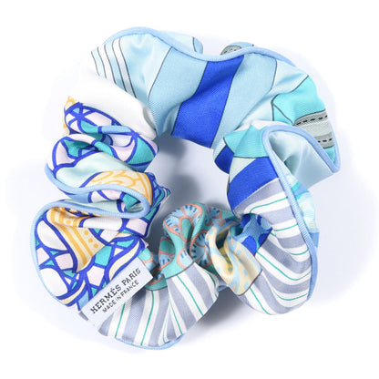 Hermes Silk Patchwork Claudia Scrunchie Pale Blue 2 of 3