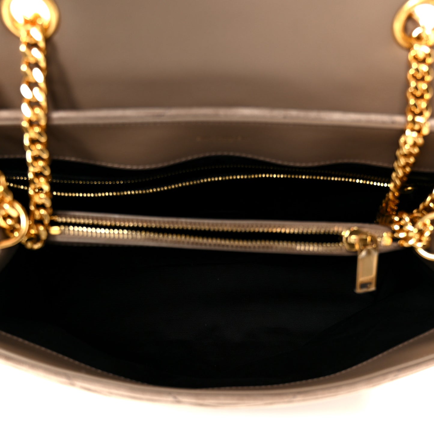 Suede Y Quilted Monogram Medium Loulou Chain Satchel Taupe