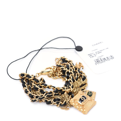 Chanel Metal Lambskin Resin Multi Strand Chain Link Bracelet Black Gold 1 of 6