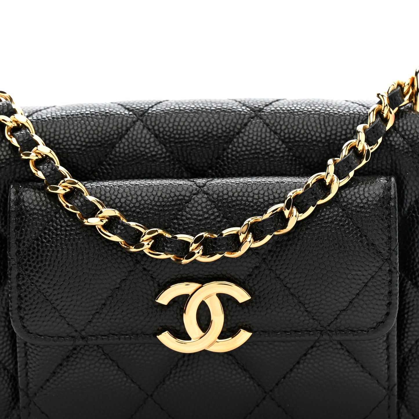 Caviar Quilted Pocket Twins Clutch With Chain Black