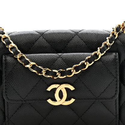 Chanel Caviar Quilted Pocket Twins Clutch With Chain Black 10 of 12