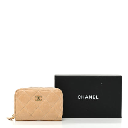 Chanel Caviar Quilted Zip Around Coin Purse Beige 8 of 8