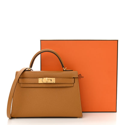 Hermes Chevre Mysore Verso Mini Kelly Sellier 20 Caramel Cacao 12 of 12