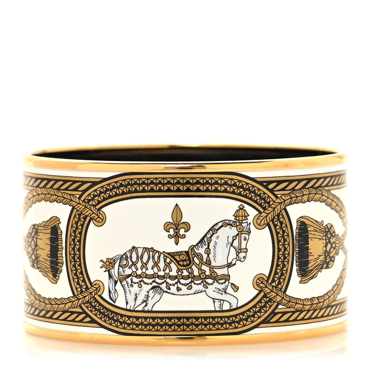 Hermes Enamel Printed Grand Apparat Extra Wide Bracelet 65 White 1 of 6