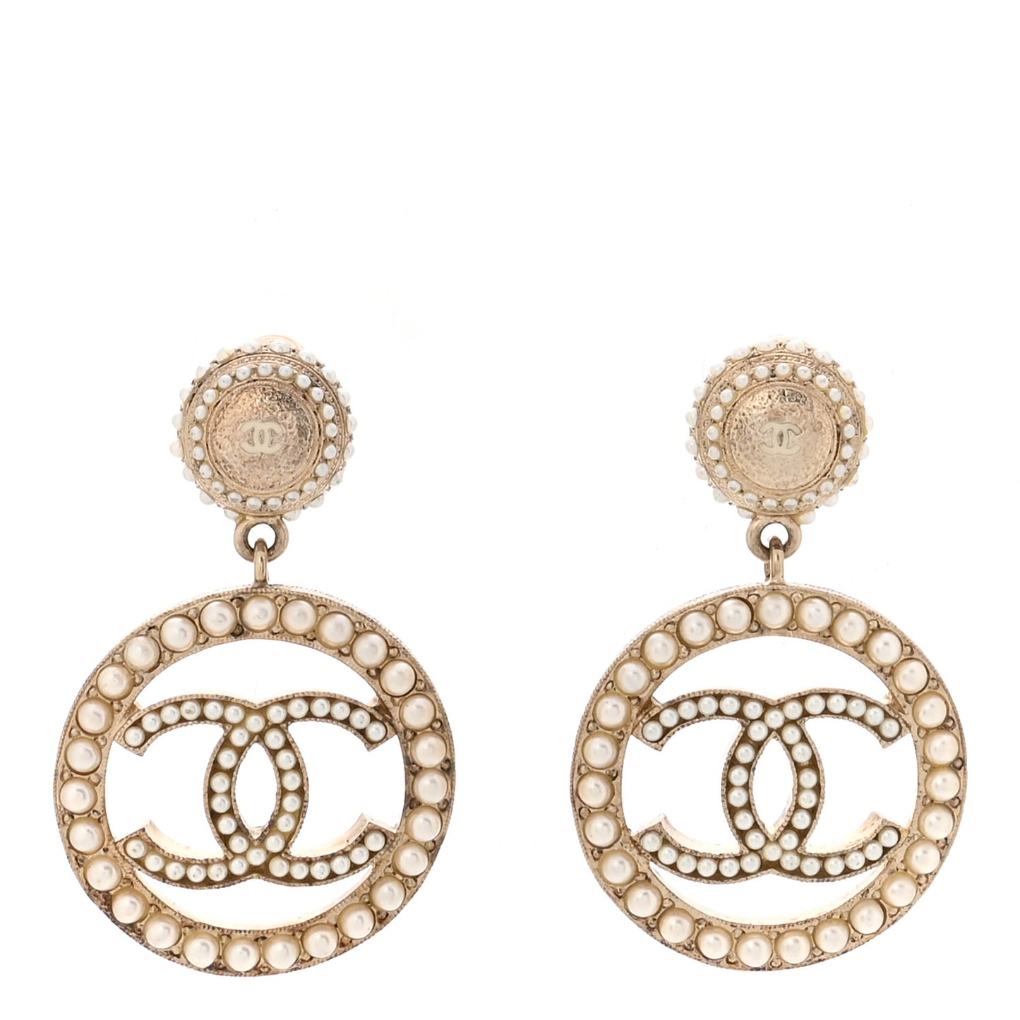 Pearl CC Drop Earrings Light Gold