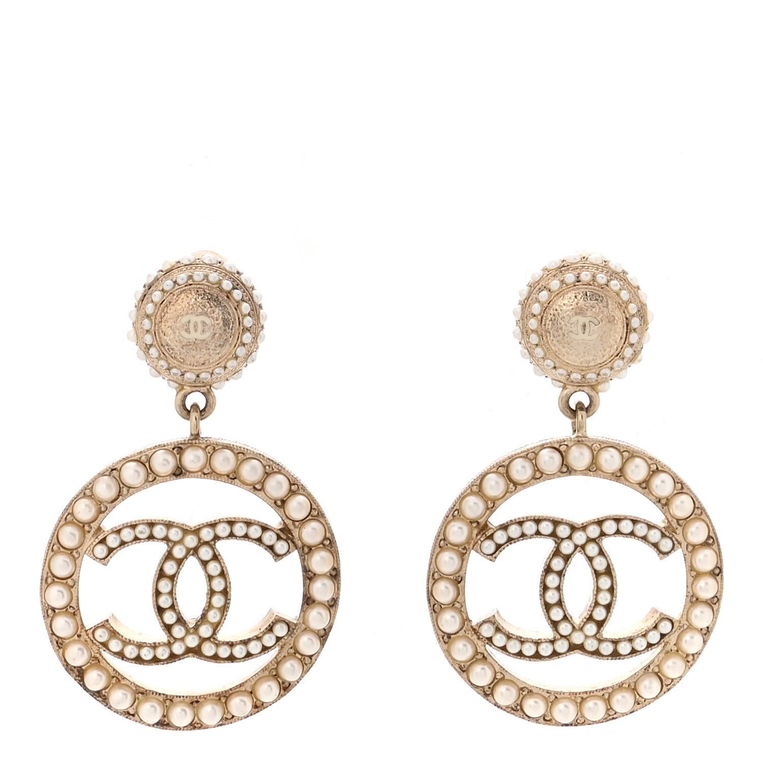 Chanel Pearl CC Drop Earrings Light Gold 1 of 5