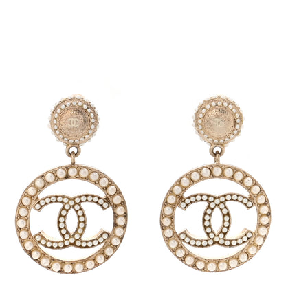 Chanel Pearl CC Drop Earrings Light Gold 1 of 5