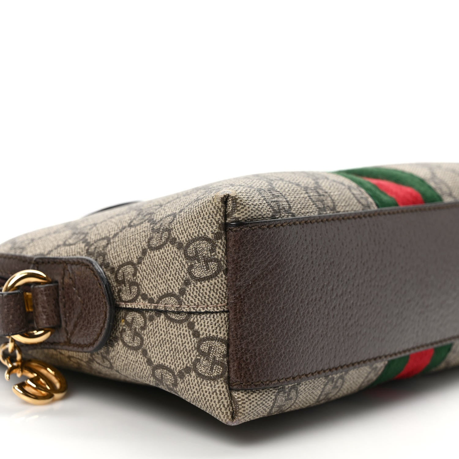 Gucci GG Supreme Monogram Textured Dollar Calfskin Web Small Ophidia Dome Shoulder Bag Beige Ebony New Acero 8 of 11