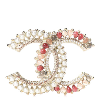 Chanel Pearl Gripoix CC Brooch Gold Multicolor 1 of 3