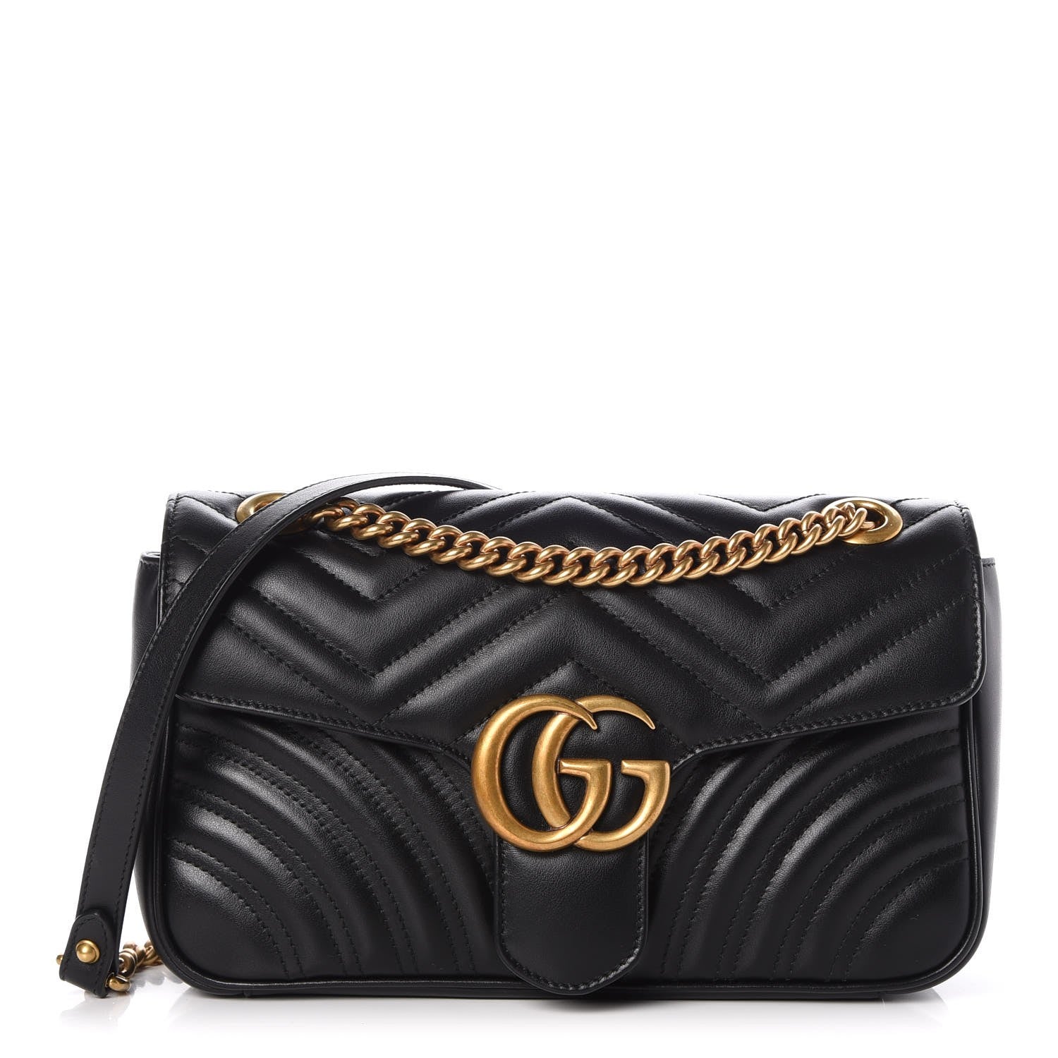 Gucci Calfskin Matelasse Small GG Marmont Shoulder Bag Black 1 of 7