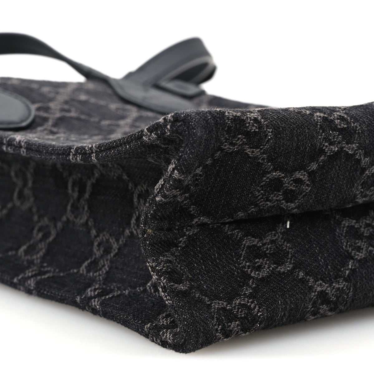 Denim Cuoio Harness GG Monogram Mini Ophidia Tote Bag Black Medium Grey