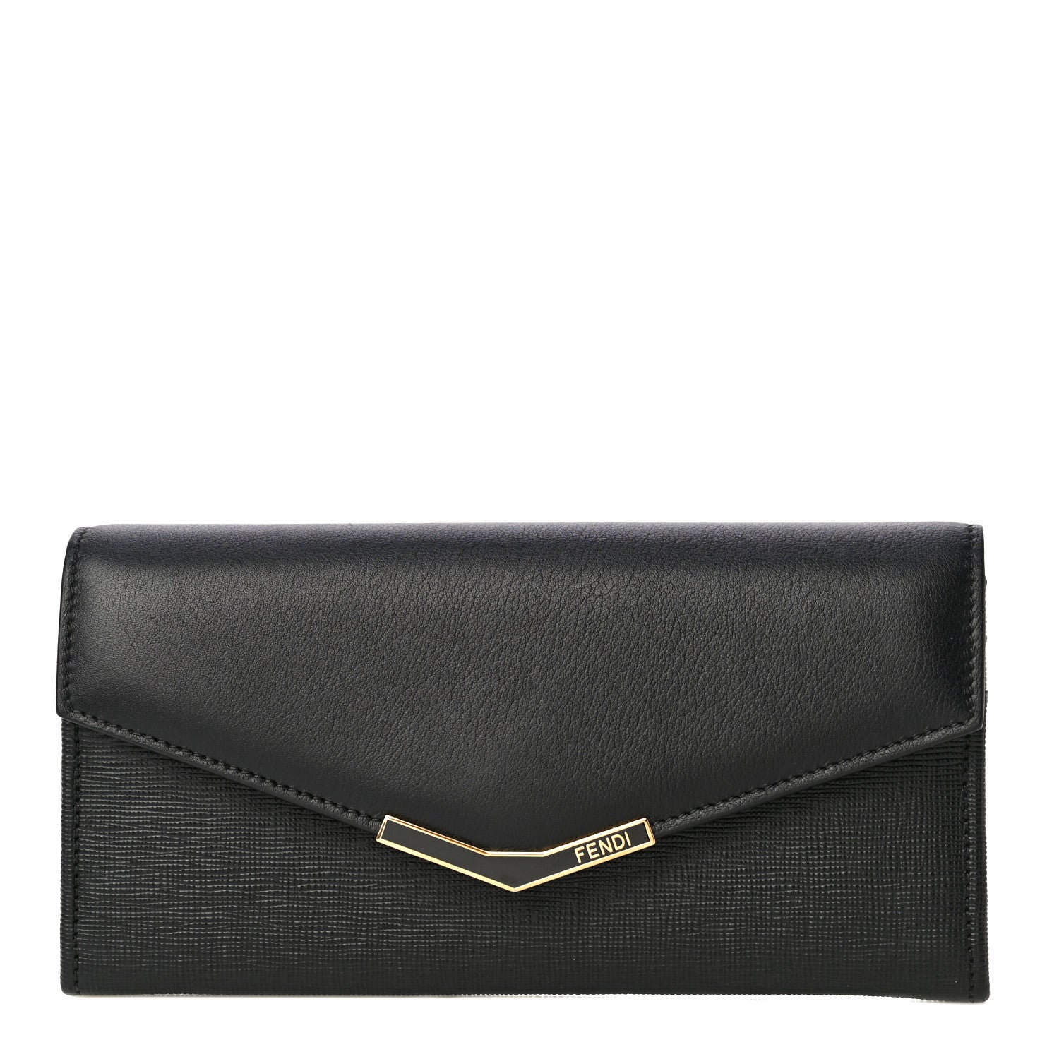 Fendi Vitello Elite Flamingo 2Jours Continental Wallet Black 1 of 11