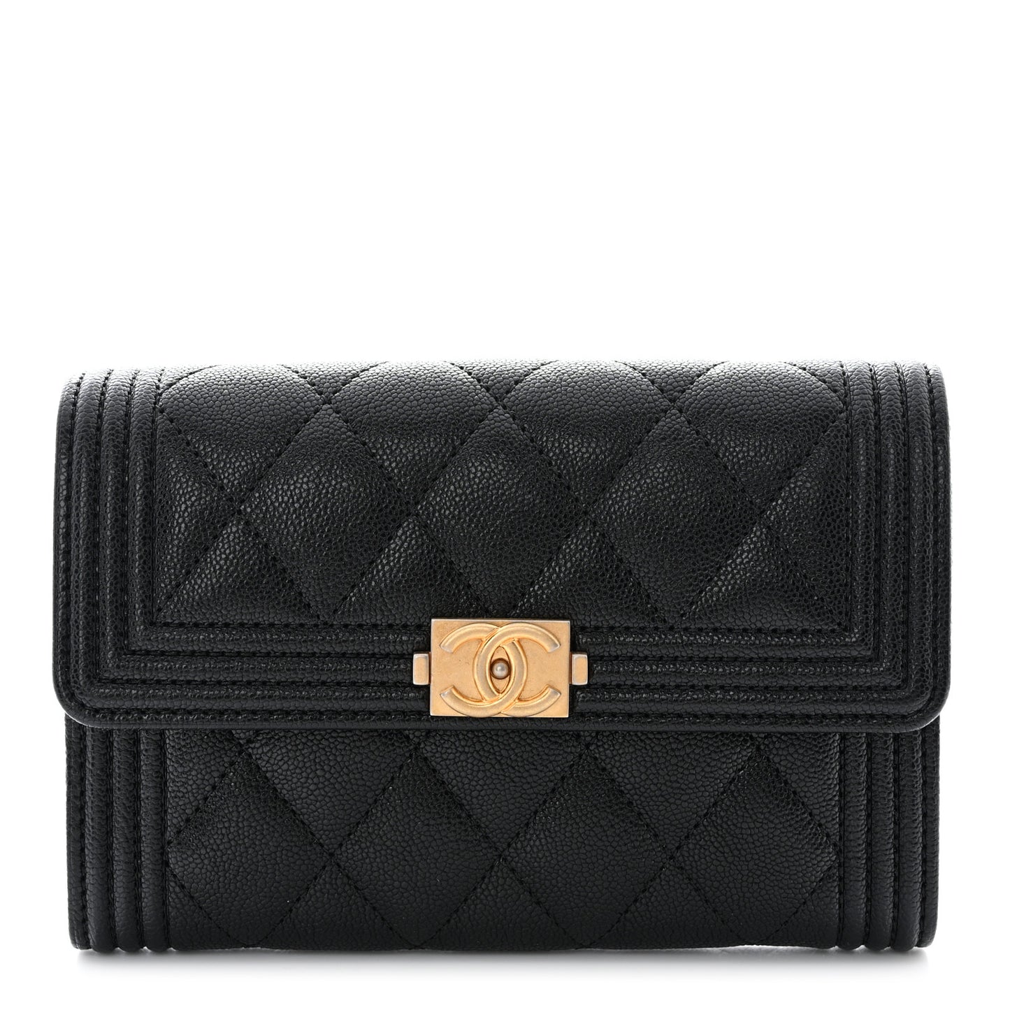 Caviar Quilted Medium Boy Flap Wallet Black