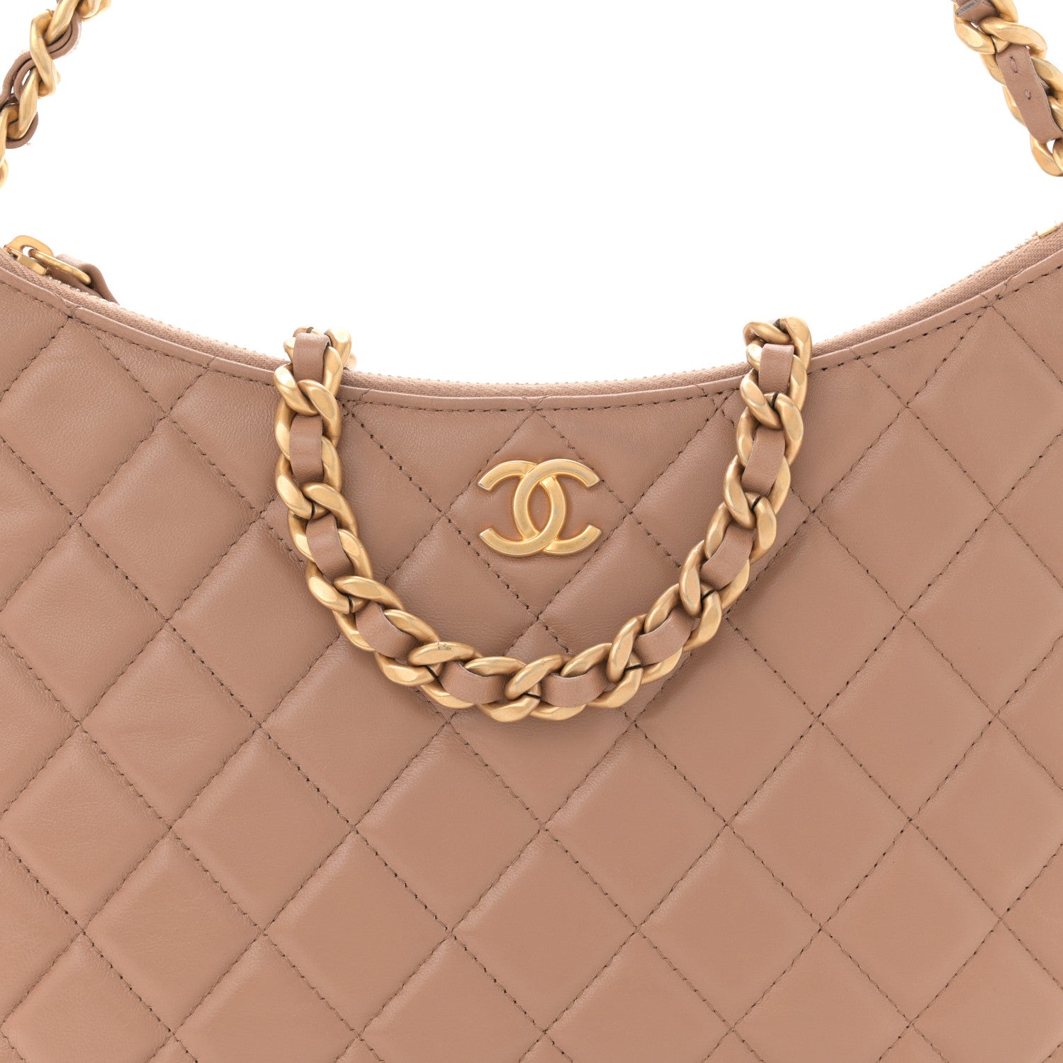 Chanel Shiny Crumpled Lambskin Quilted Large Trendy Chain Around Hobo Dark Beige 8 of 10