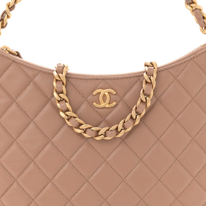 Chanel Shiny Crumpled Lambskin Quilted Large Trendy Chain Around Hobo Dark Beige 8 of 10