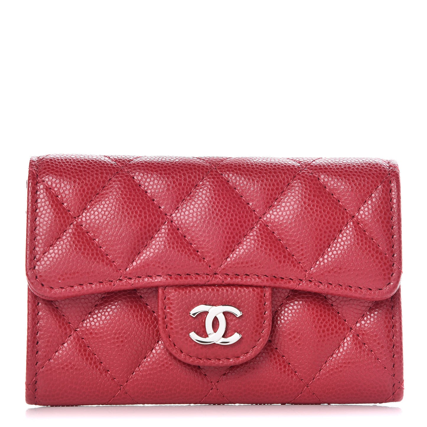 Caviar Quilted Flap Card Holder Pink