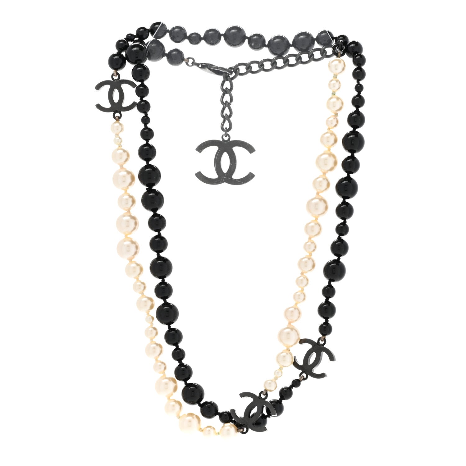 Chanel Pearl CC Beaded Long Necklace Black White 3 of 7