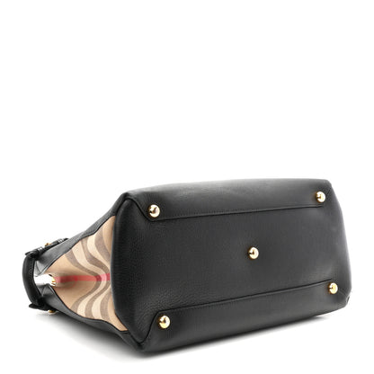 Burberry Grainy Calfskin House Check Medium Banner Tote Black 4 of 12