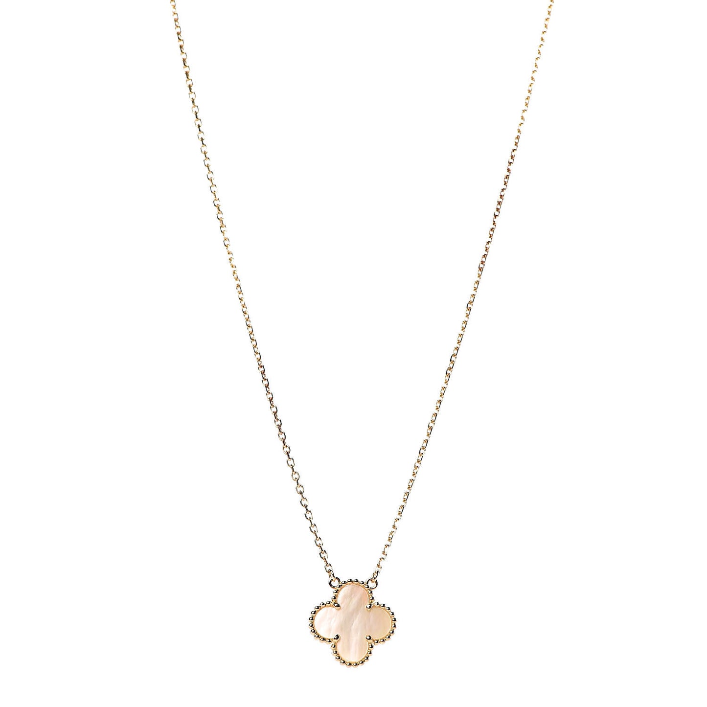 18K Yellow Gold Mother of Pearl Vintage Alhambra Pendant Necklace