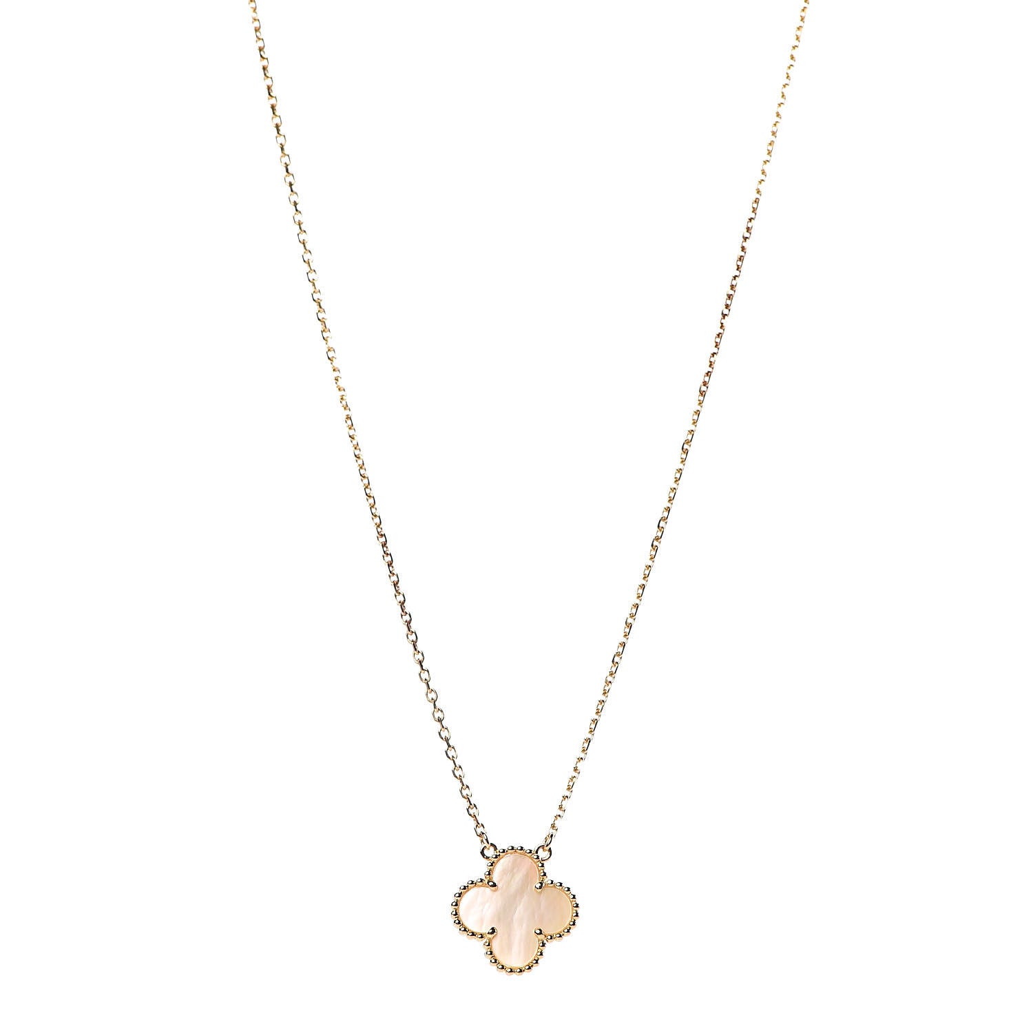 Van Cleef & Arpels 18K Yellow Gold Mother of Pearl Vintage Alhambra Pendant Necklace 1 of 6