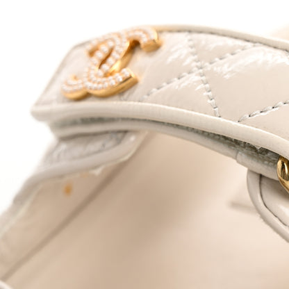 Chanel Shiny Calfskin Crystal Quilted Velcro Dad CC Slide Sandals 36.5 Light Beige 12 of 15