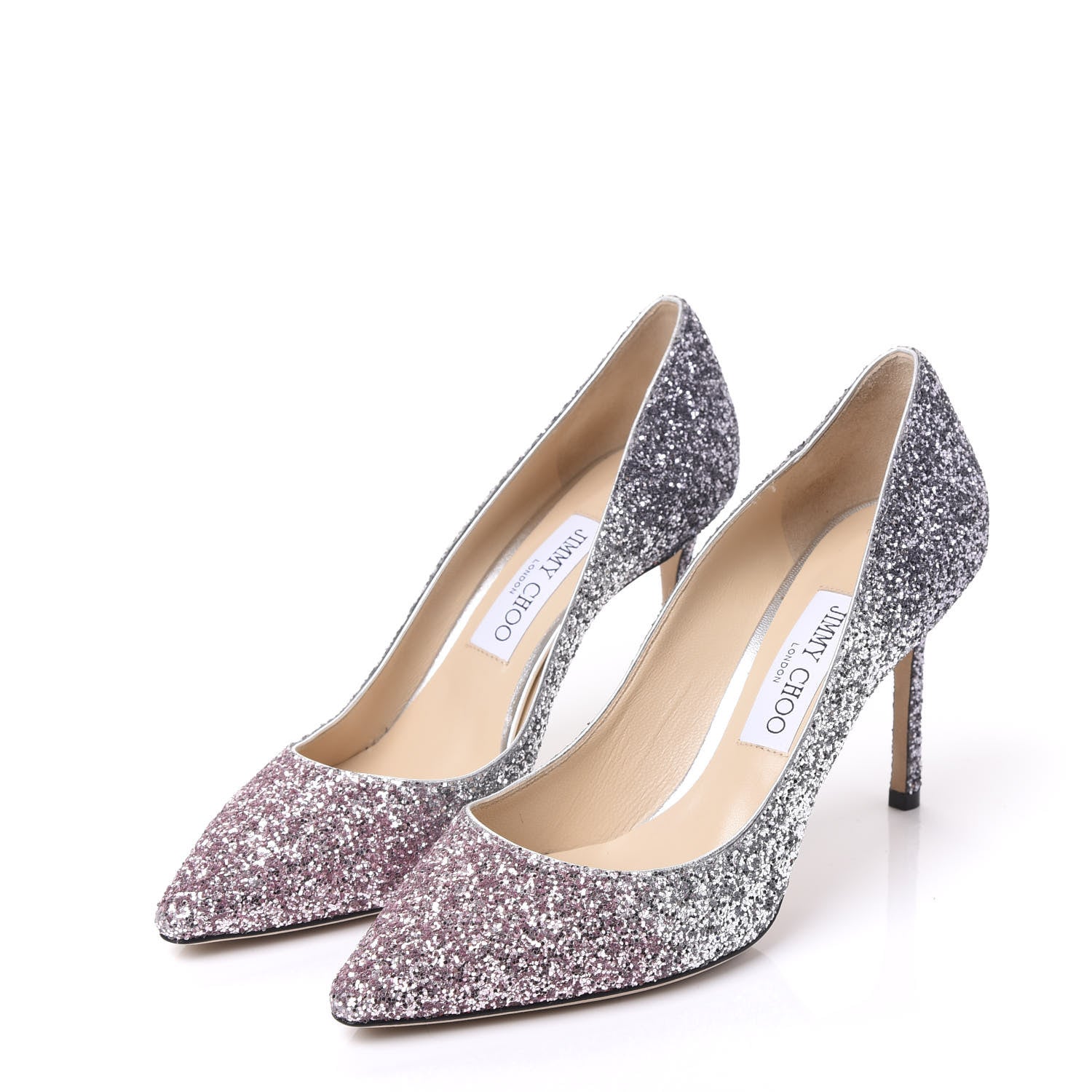 Jimmy Choo Glitter Pointy Toe Romy 85 Pumps 39.5 Silver Pink 3 of 7