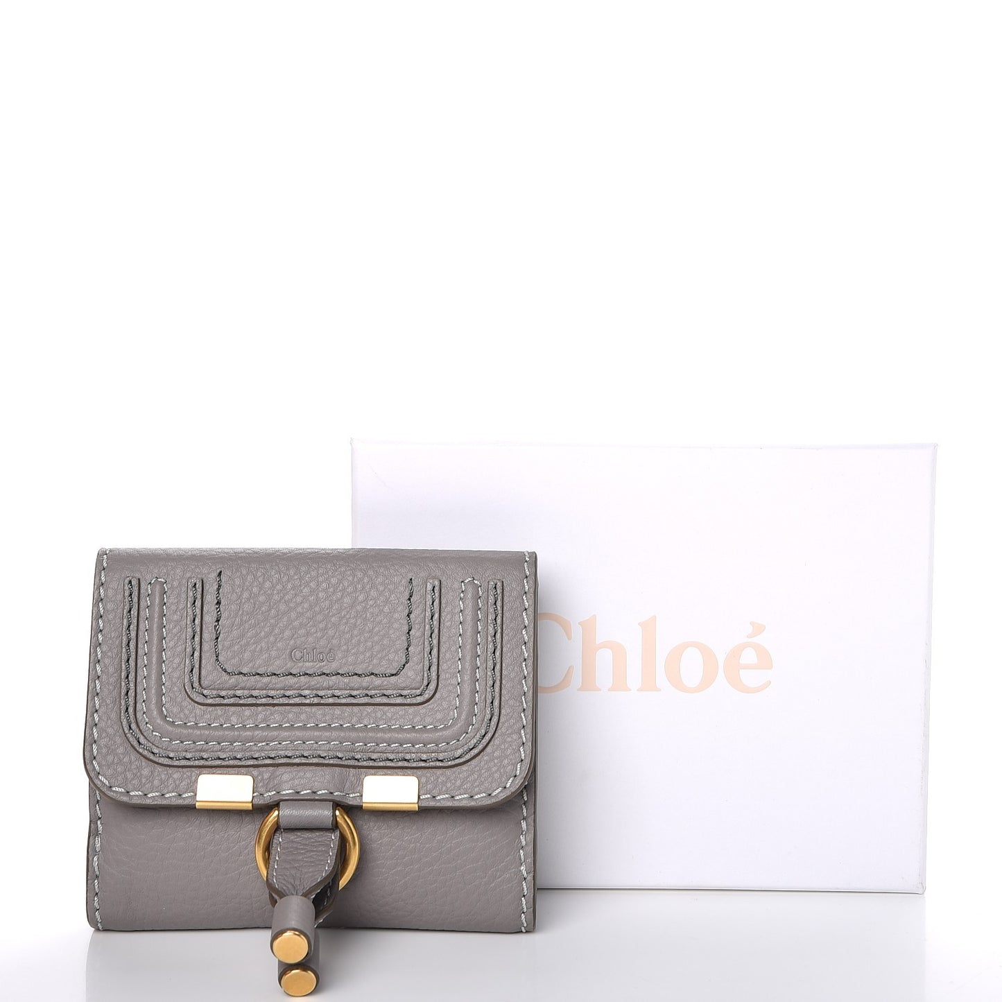 Grained Calfskin Marcie Square Wallet Cashmere Grey