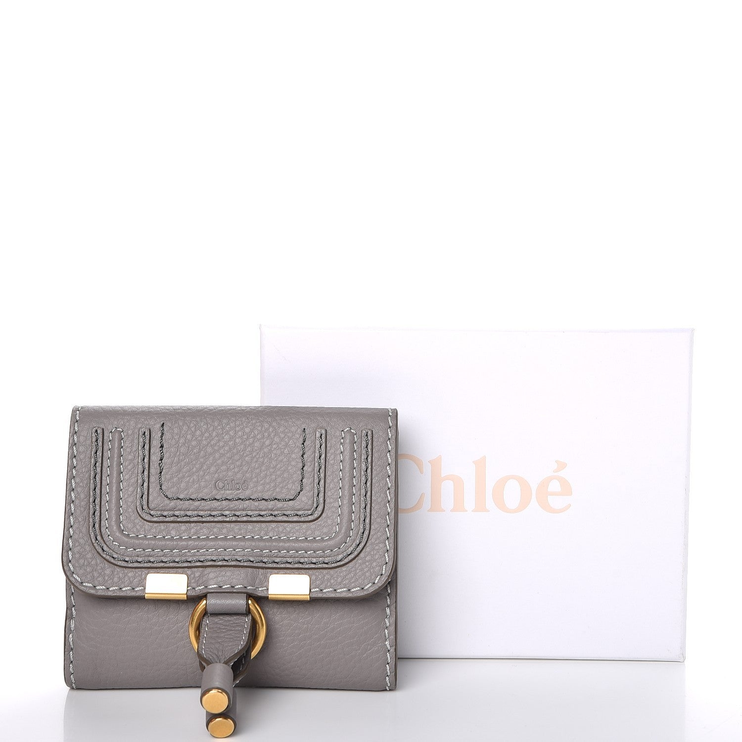 Chloe Grained Calfskin Marcie Square Wallet Cashmere Grey 9 of 9