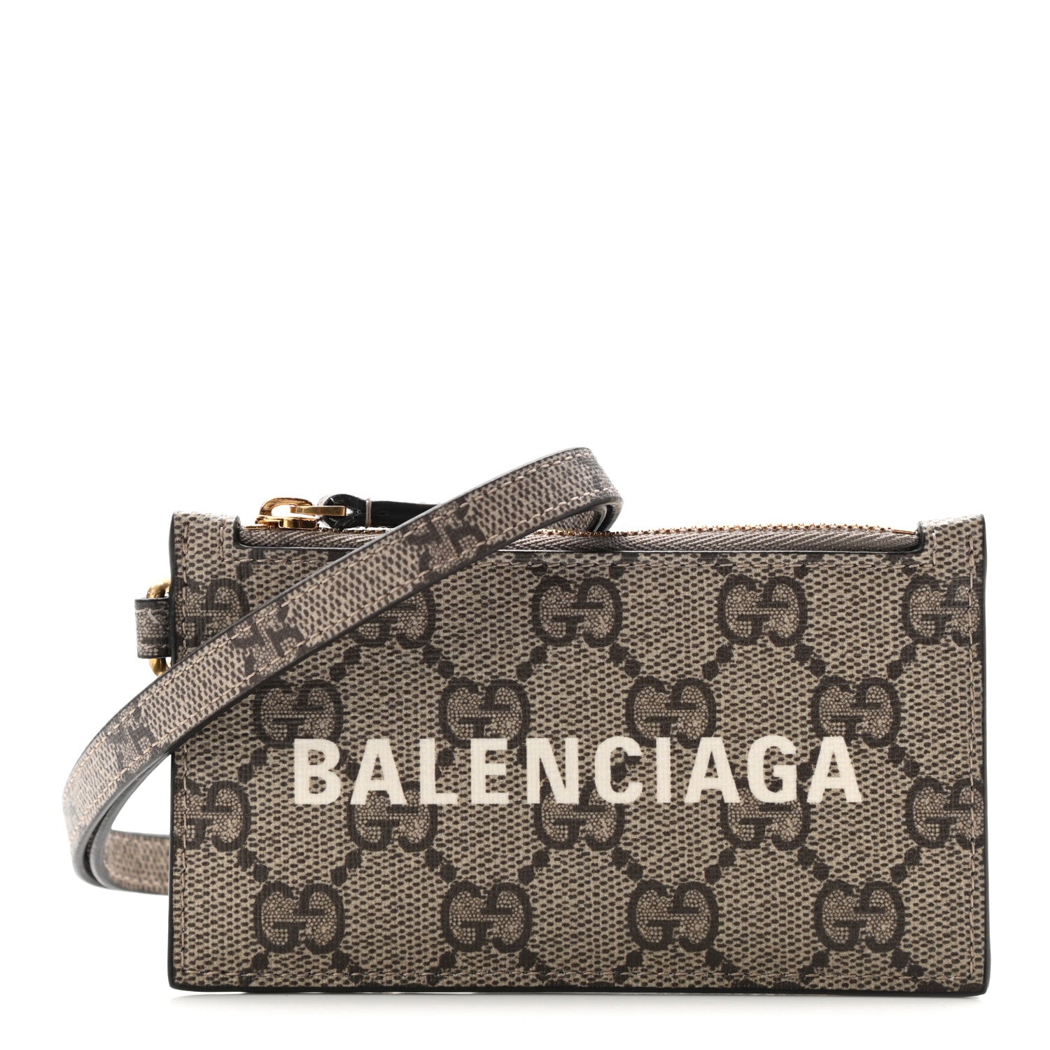 Gucci X BALENCIAGA GG Supreme Monogram Logo Card Case With Strap Beige Ebony 1 of 8