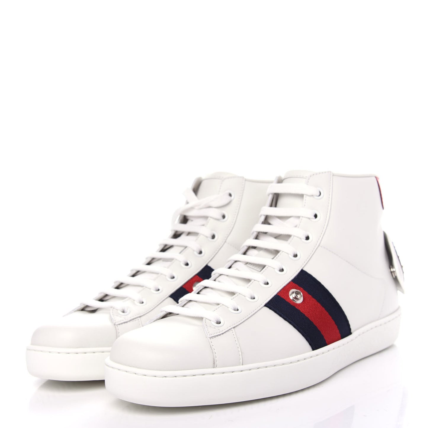 Calfskin Ayers Embroidered Web Mens Ace Removable Patches High Top Sneakers 9.5 White